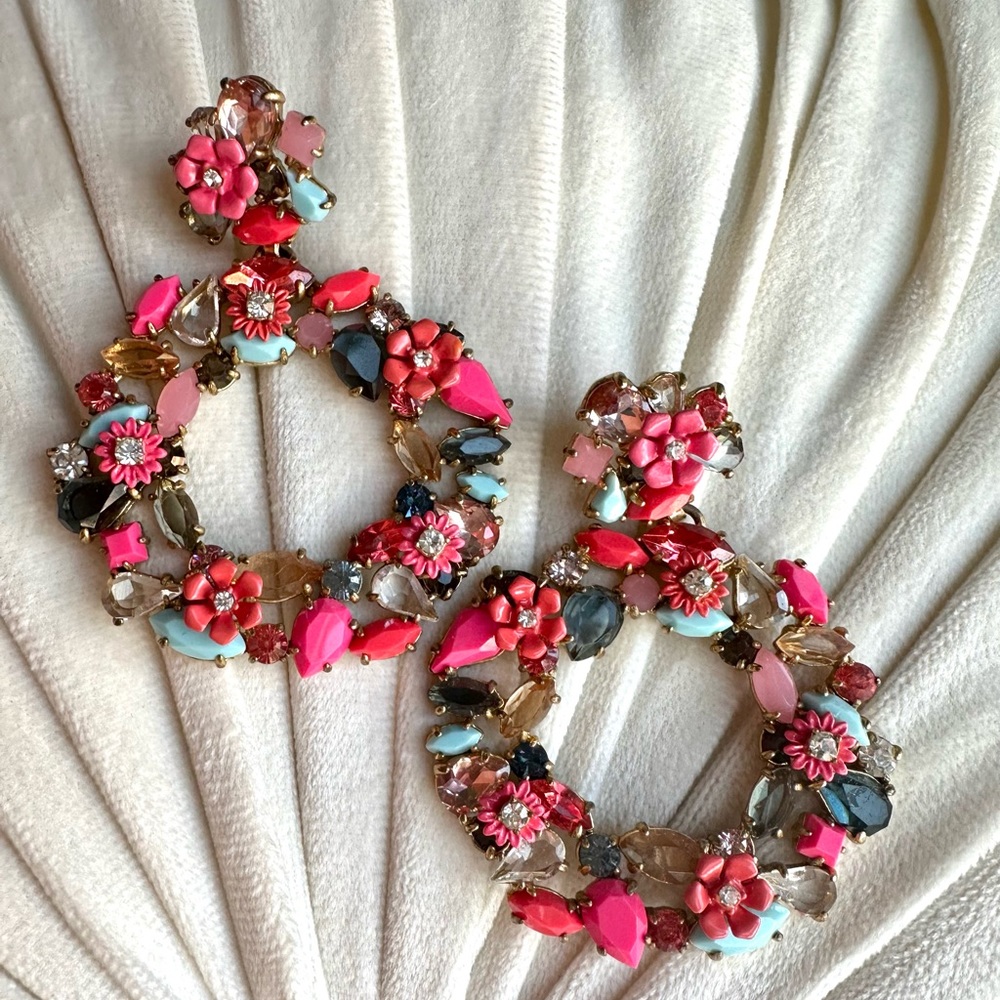 J Crew Colorful Floral Hoop Earrings